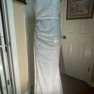 Sparkling White Sequin Floor Length Evening Dress